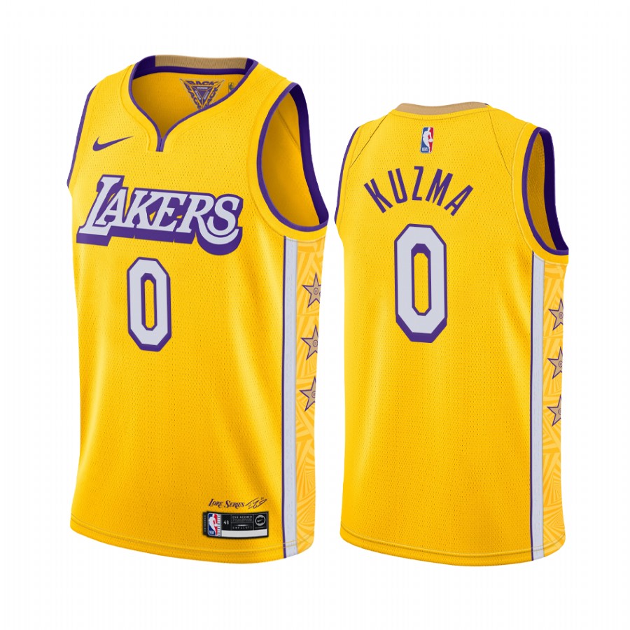 Men's Los Angeles Lakers Kyle Kuzma #0 NBA Yellow City Edition Gold Basketball Jersey XGR4283JB